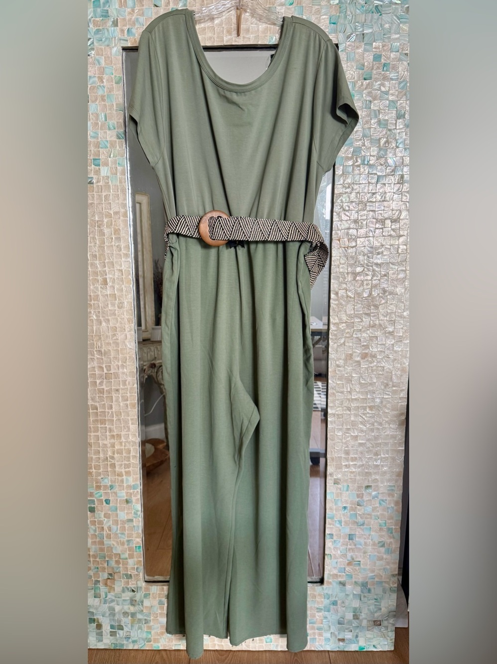 Fred David Olive Green Belted Wide Leg Curvy Jumpsuit Plus Size 3X NWT